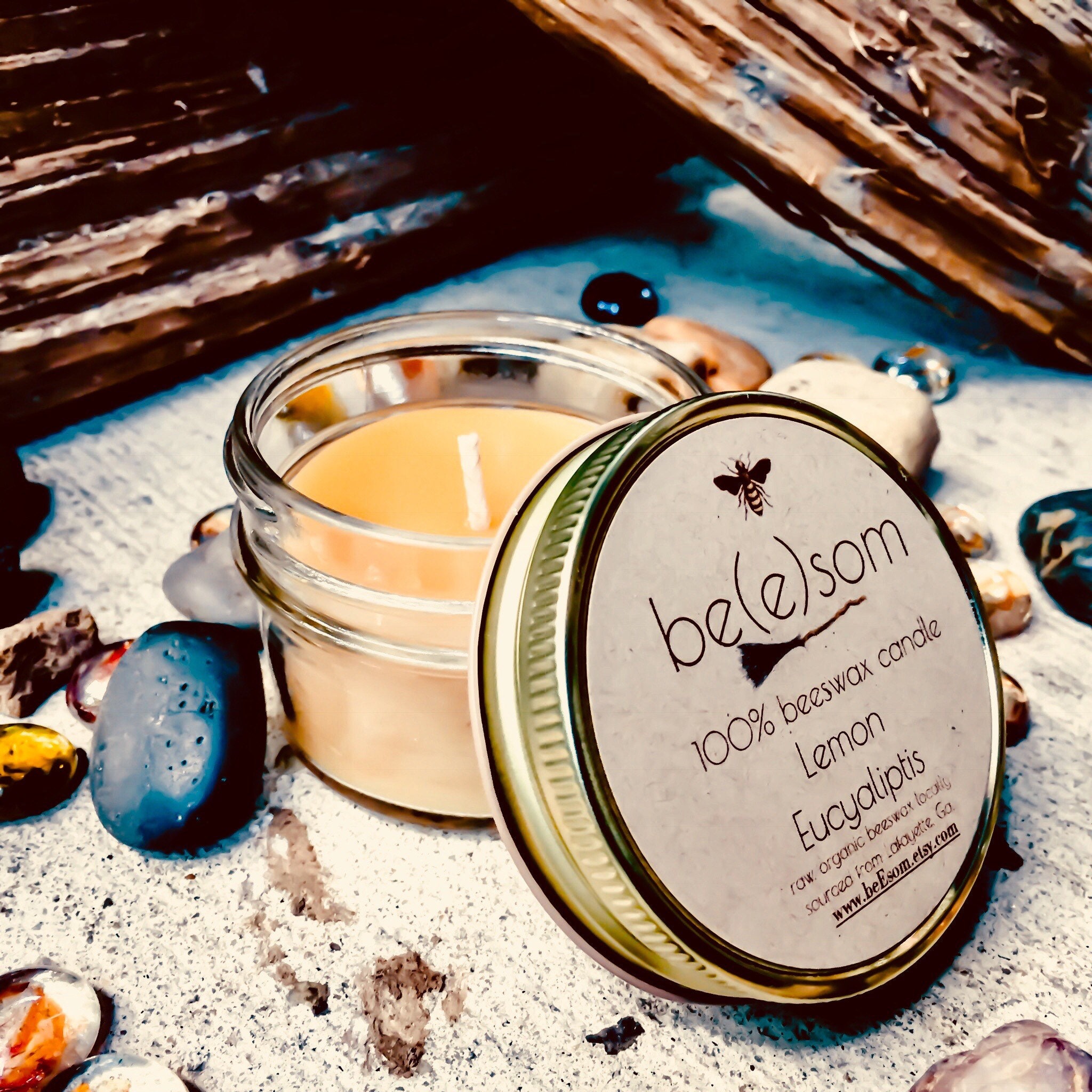 Free ShippingSet of 4 or 6 100 Pure Beeswax jar candlesscented