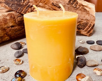100% Pure Beeswax Pillar Candle-3.5” wide- double wick-beeswax candles-beeswax pillar candles