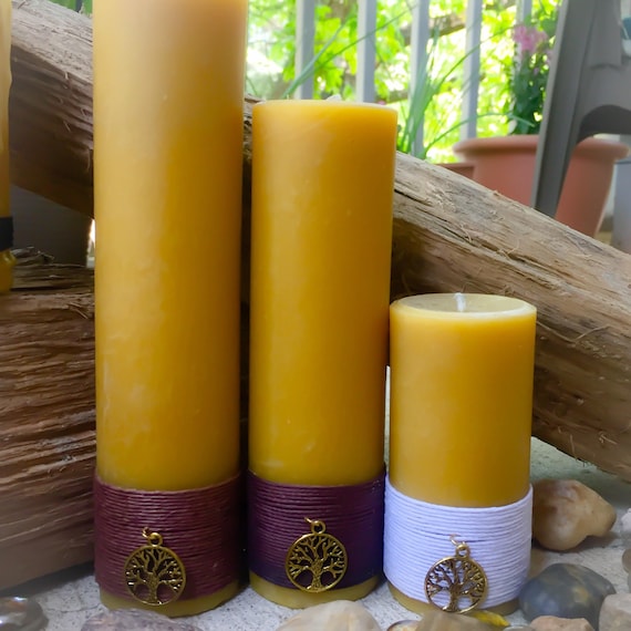 100% Pure Organic Beeswax Pillar Candle Gift set-gift set of charmed pure  beeswax candles-organic handmade beeswax-tall beeswax pillars