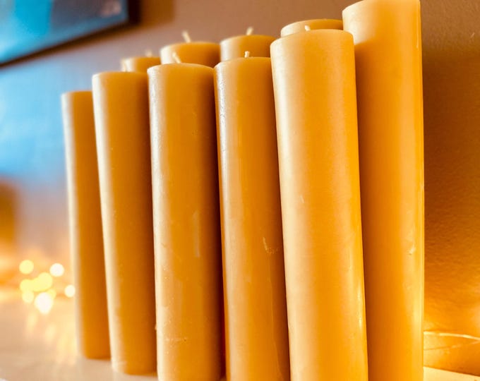 Extra Tall, Elegant 100% Pure Organic Beeswax Pillar Candles. 2" in diameter & 6"-9" tall. Scented or Unscented
