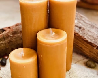 Organic Beeswax 3inch wide Pillar Candle Handpoured, Natural Honey Scent