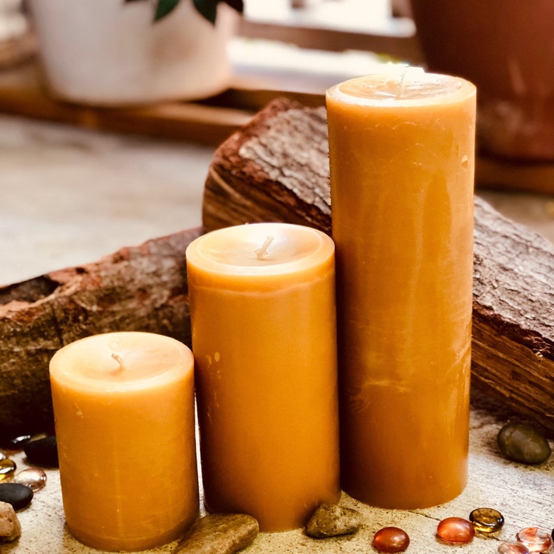 Set of 3 Organic Beeswax Candles 3 Wide100 Pure Beeswax Etsy