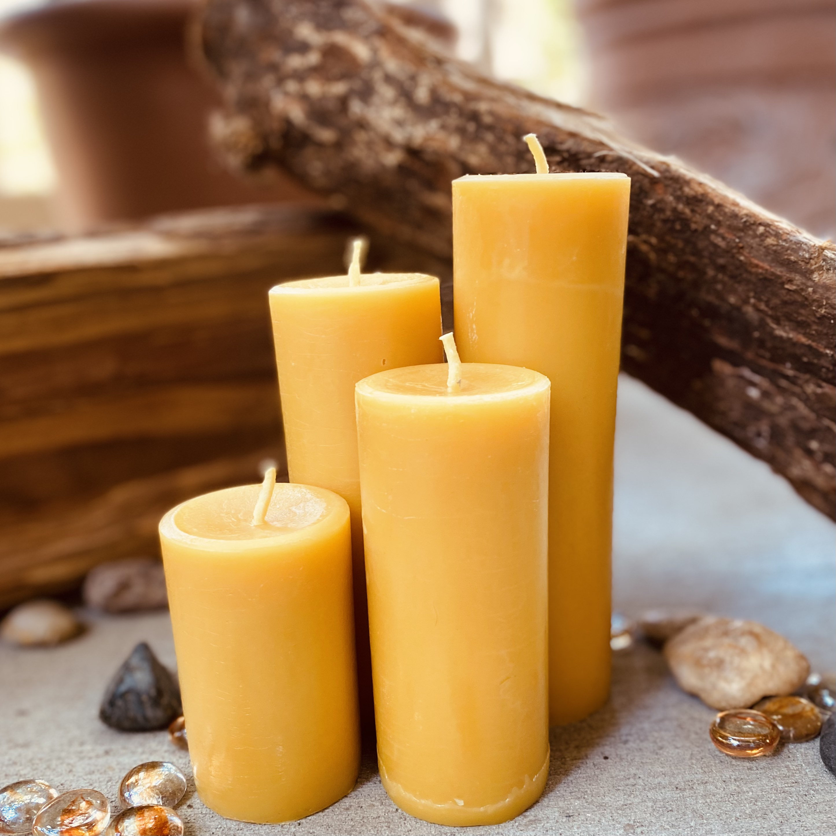 Beeswax Pillar Candles 100 % Pure Beeswax Organic Long Burning Colonnade  4-inch X 1.25-inch 4 Pack Hypo-allergenic 