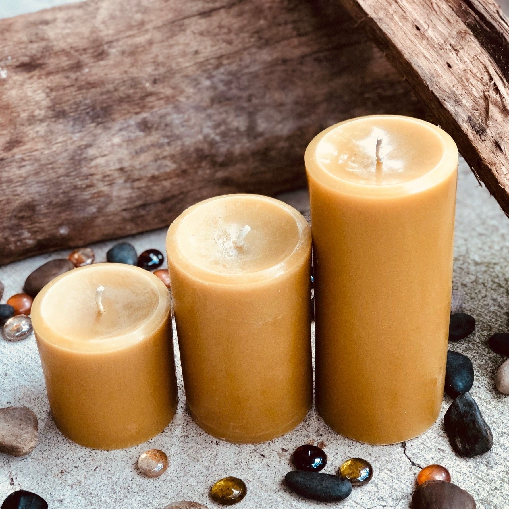 Set of 3 Beeswax Prism Candles- 100% pure beeswax, cotton wick