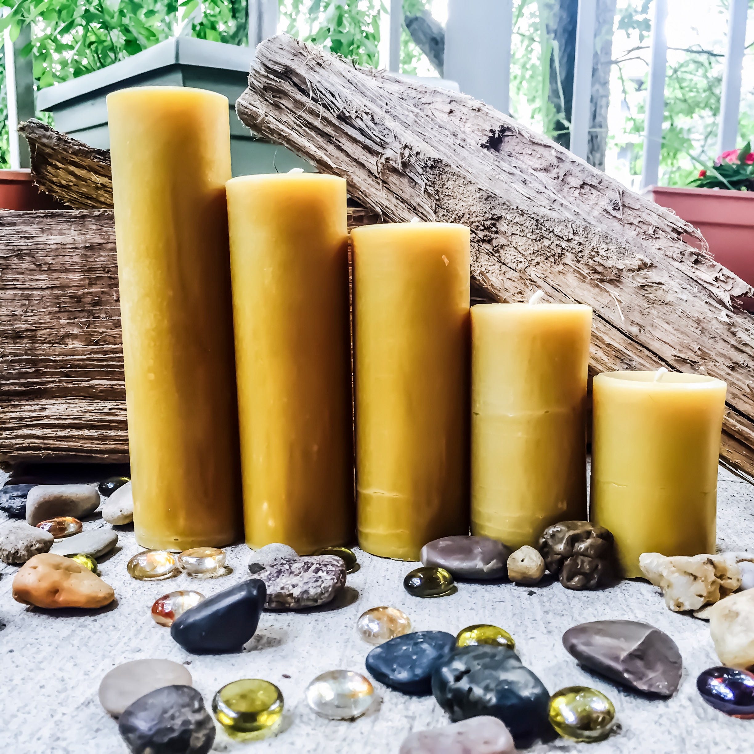 Set of 5 100 Pure Beeswax Pillar candlesFree Shipping