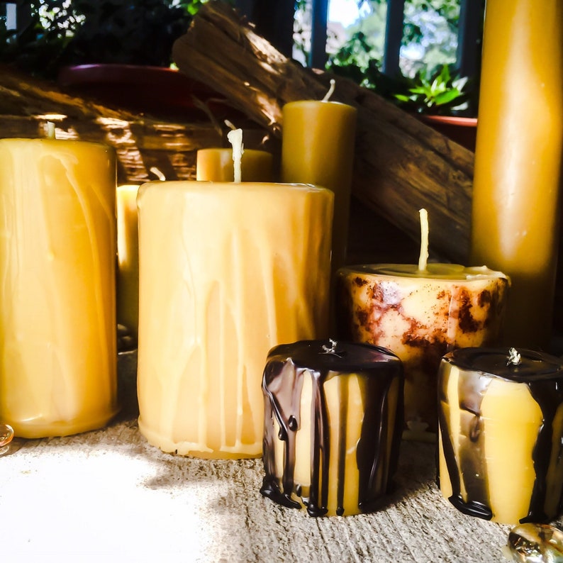 Set of 3 100 Pure Beeswax Votive Candles Dripped With Black Etsy