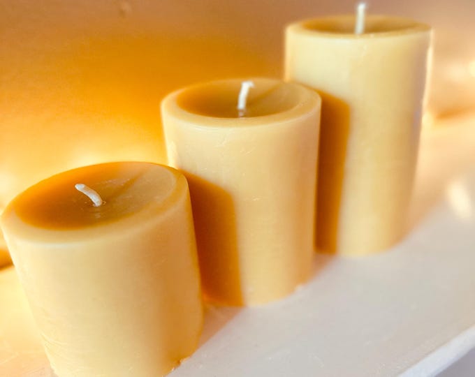 100% Pure Organic Beeswax pillar candles-Set of 3 beeswax pillar candles