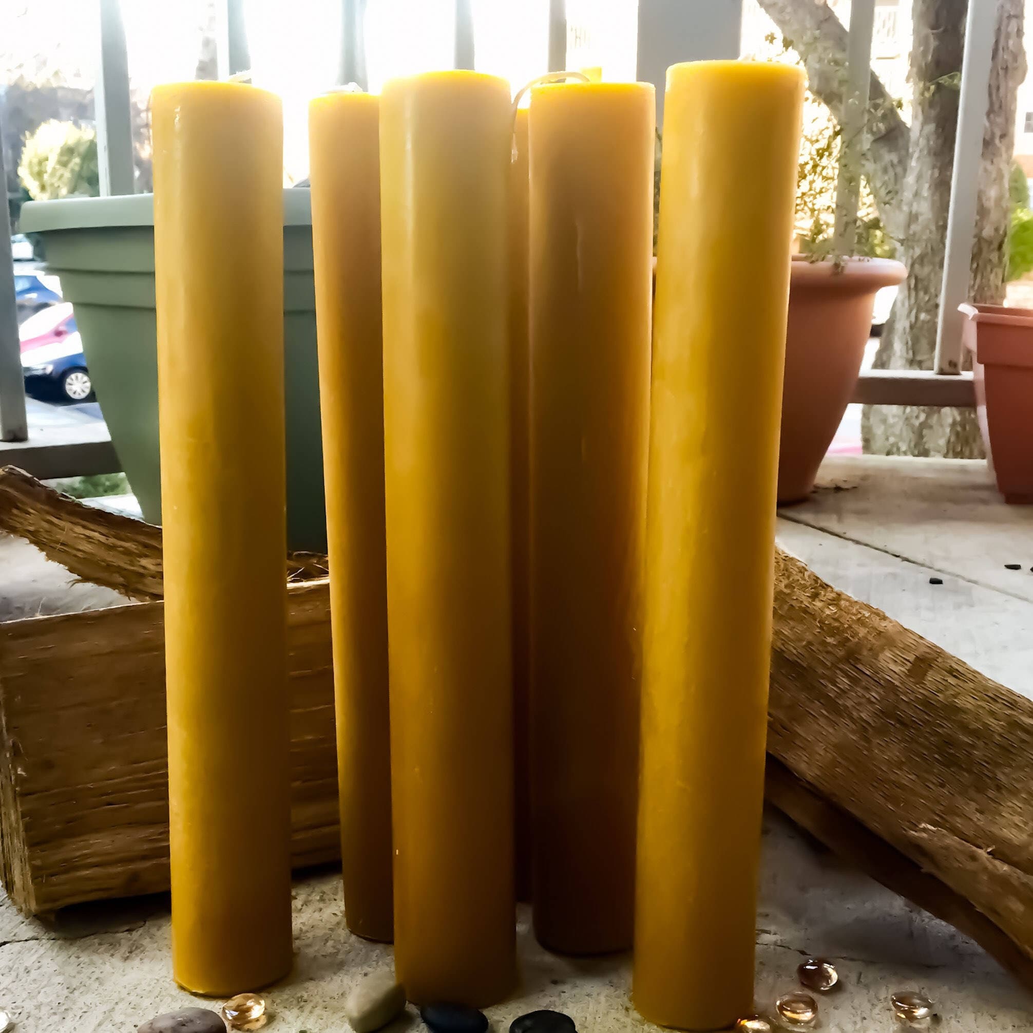 Unique extra tall pure beeswax pillar candles