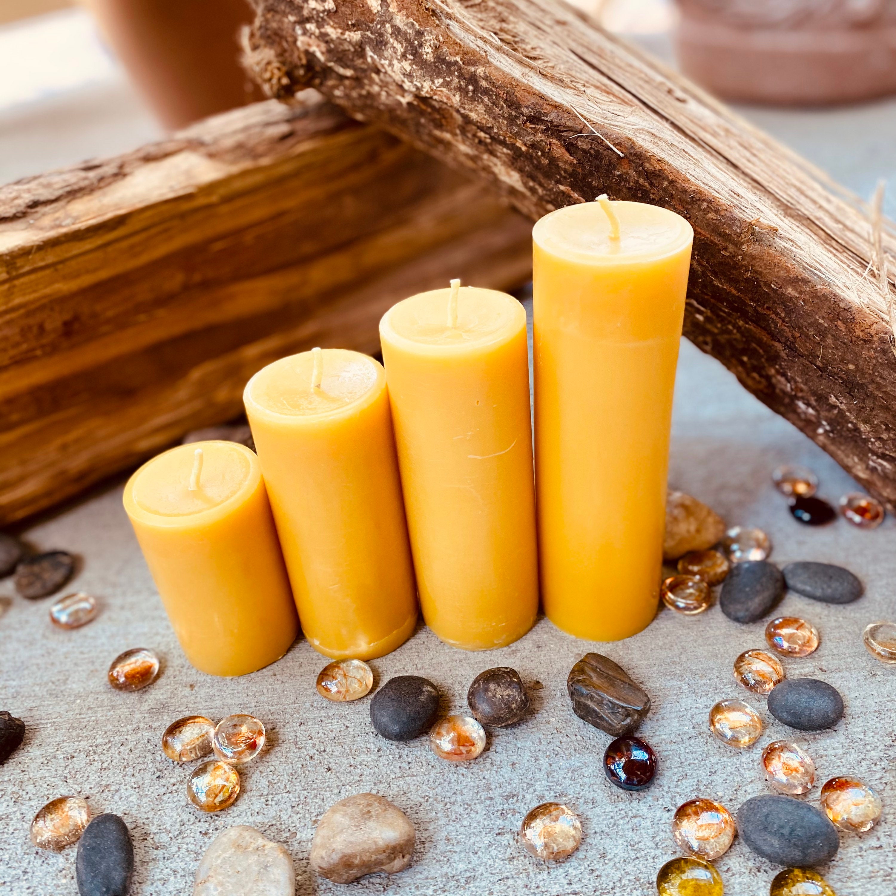 Set of 4, 100% Pure Beeswax Pillar Candles from 2 to 9 tall-Free