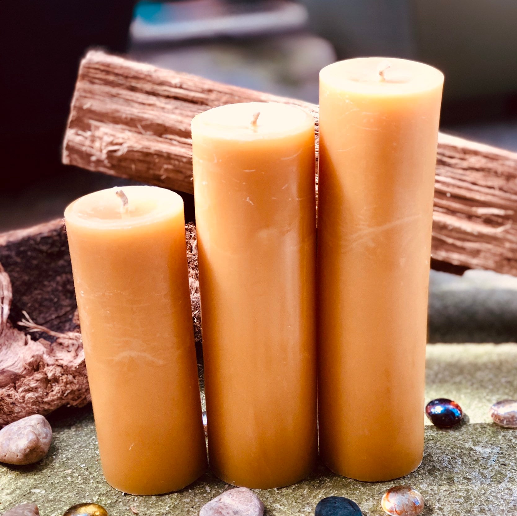 100 Pure Organic Beeswax pillar candlesSet of 3 beeswax pillar candles