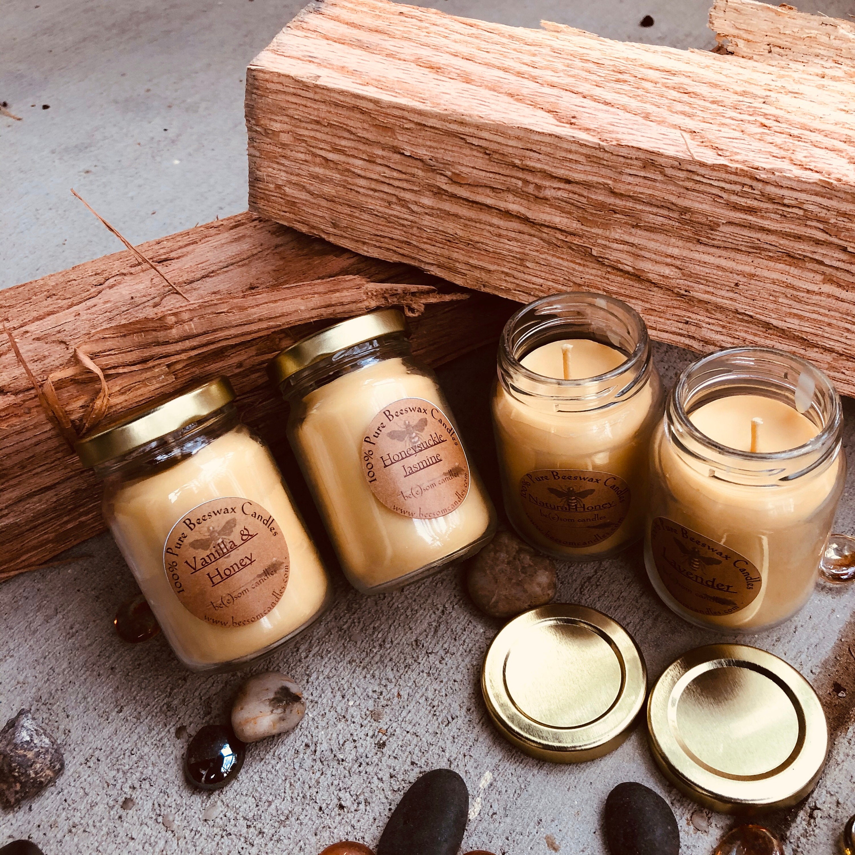 100 Pure Beeswax CandlesScented or UnscentedSet of 4 jar Candle3oz