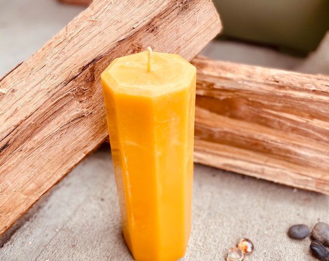 100% Pure Beeswax Hexagon Pillar Candle-3" wide and up to 9” tall-beeswax candles-hexagon shaped beeswax pillar candle