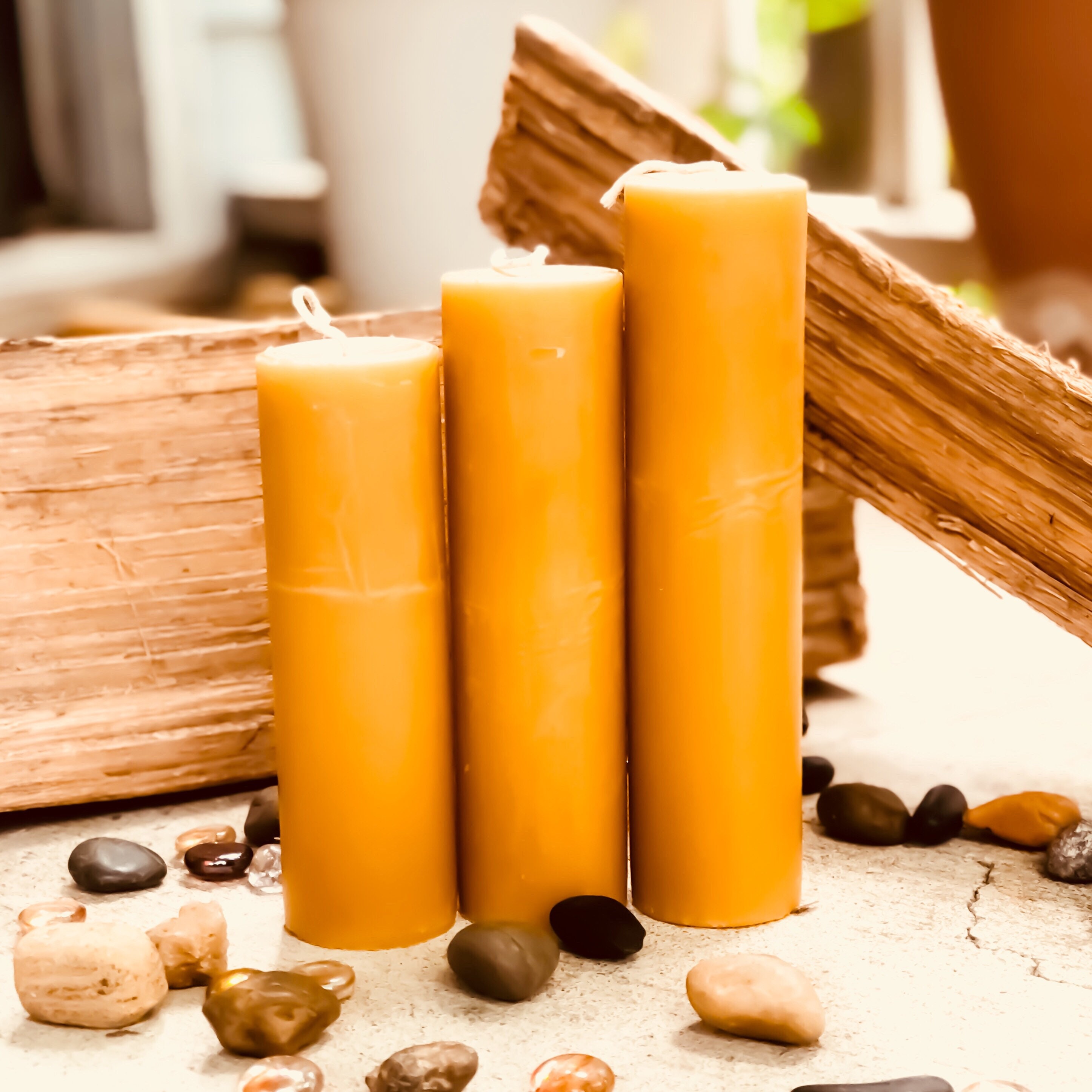 100 Pure Organic Beeswax pillar candlesSet of 3 beeswax pillar candles