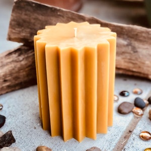 100% Pure Beeswax Pillar Candle-5” wide Beeswax Pillar Candle-Pure Organic Beeswax Candle-16 point star shaped pure beeswax pillar candle