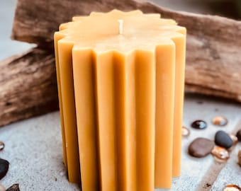 100% Pure Beeswax Pillar Candle-5” wide Beeswax Pillar Candle-Pure Organic Beeswax Candle-16 point star shaped pure beeswax pillar candle