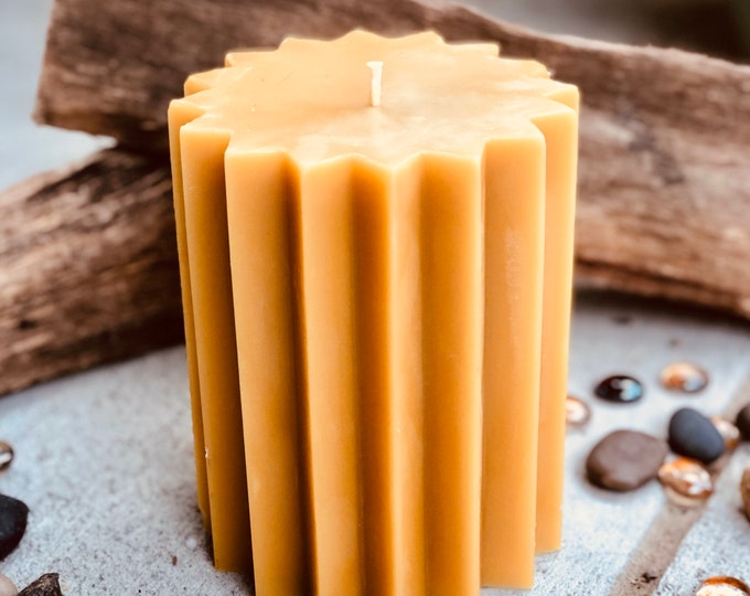 100% Pure Beeswax Pillar Candle-5” wide Beeswax Pillar Candle-Pure Organic Beeswax Candle-16 point star shaped pure beeswax pillar candle