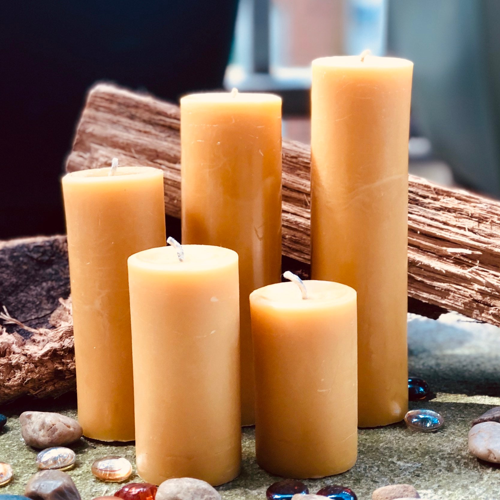 Set of 5 100 Pure Beeswax Pillar candlesFree Shipping