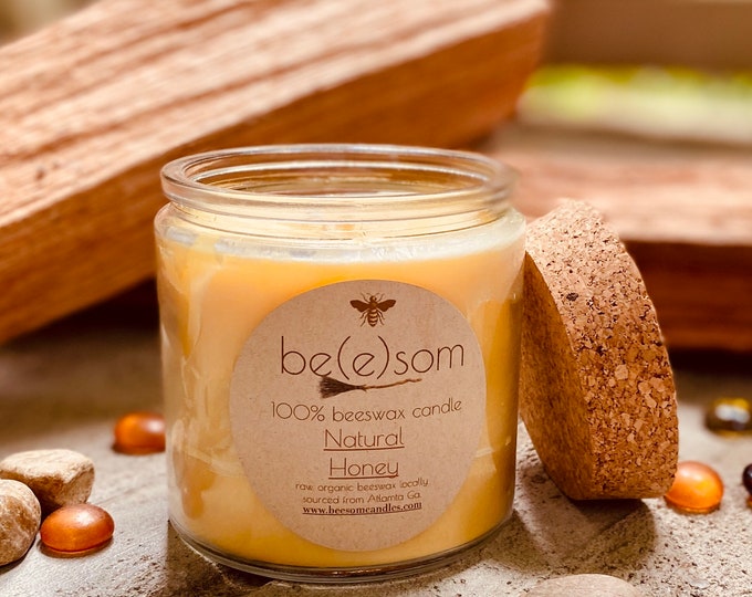 Pure organic beeswax candle in a 13oz large glass jar topped with a cork lid-100% Pure Beeswax aromatherapy candles-beeswax candles