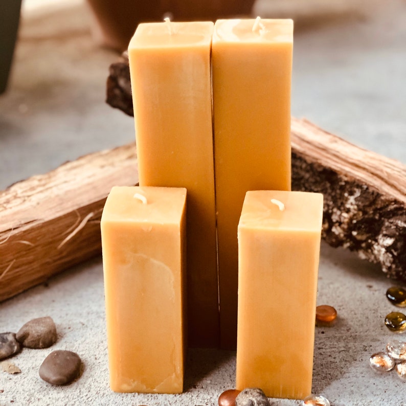 Pure Beeswax Square Pillar candle-Tall Square pillar candle 2 wide and up to 12 in height-Organic Beeswax Pillar candle