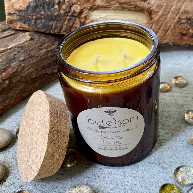 Pure organic beeswax candle in a 16oz glass jar with a cork lid-100% Pure Beeswax aromatherapy candles-beeswax candles Bild 9