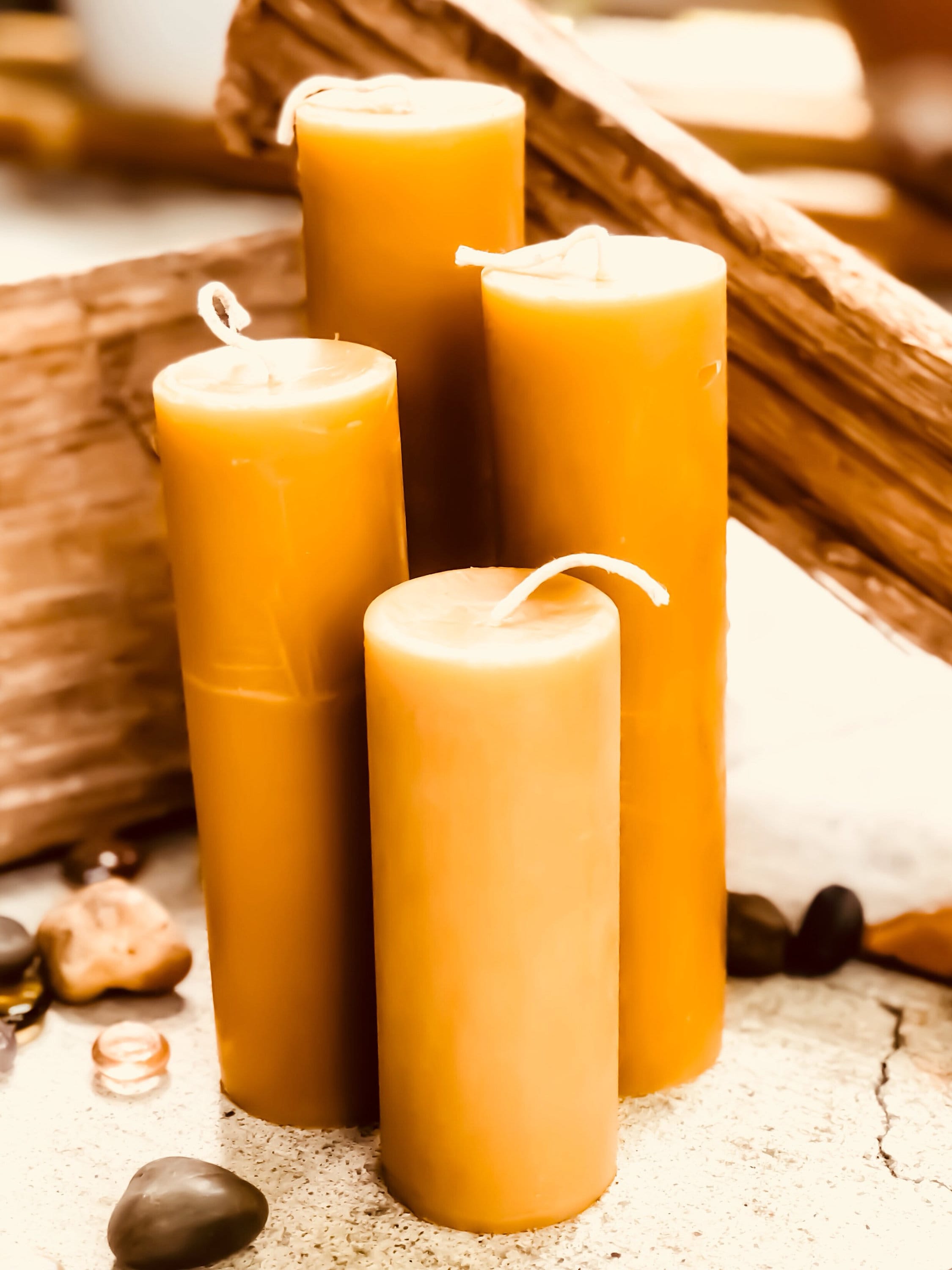 Set of 4, 100 Pure Beeswax Pillar Candles from 2 to 9 tallFree Shipping