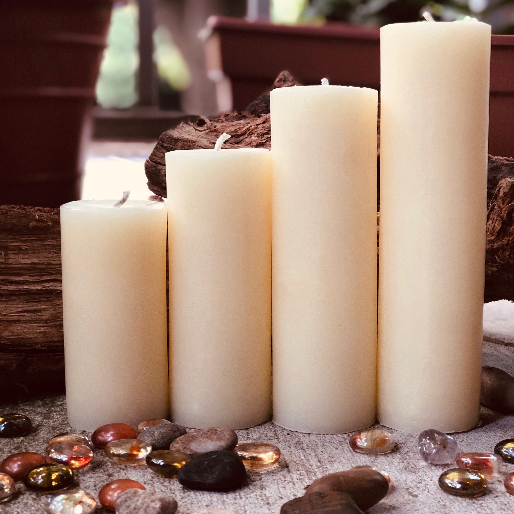 Set of 4, 100% Pure Beeswax Pillar Candles from 2 to 9 tall-Free Shipping