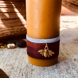 Beeswax Candle-organic beeswax pillar candle-w/natural hemp cord & a honey bee or heart charm-pure beeswax candle-3 up to 8 candle-organic image 3