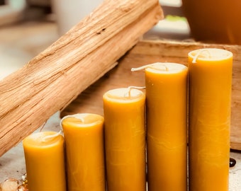 Set of 5 Beeswax 2inch wide Pillar Candles: Handmade Organic Honey Scent
