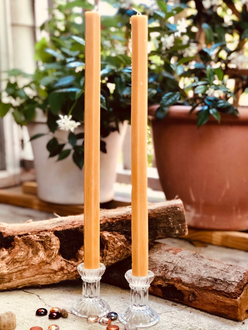 100% Pure Beeswax Taper Candles. Set of 2 pure organic beeswax candles, 1 wide, extra tall 15 elegant taper candles. Unique beeswax candle image 3