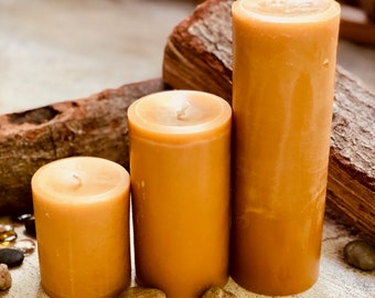 Set of 3 beeswax candles 3” wide-100% Pure Organic Beeswax pillar candles -Organic Beeswax pillar candles gift set