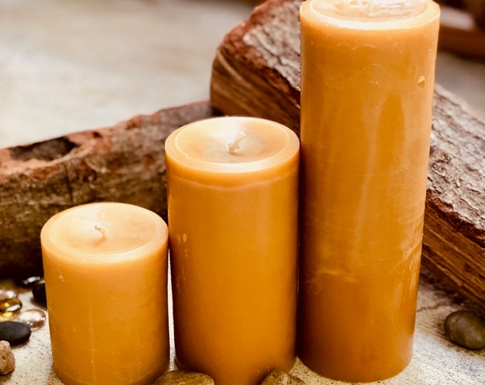 100% Pure Organic Beeswax pillar candles-Set of 3 beeswax pillar candles