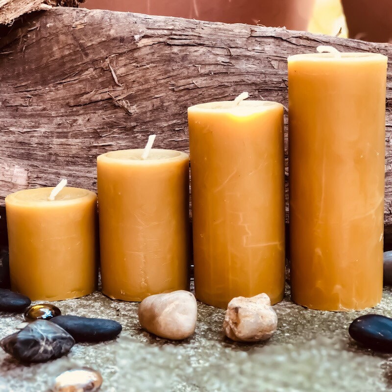 AUTUMN SALE 4 x Thick 100% PURE BEESWAX Pillar Candle Set~ 20cm x 5cm  STUNNING!