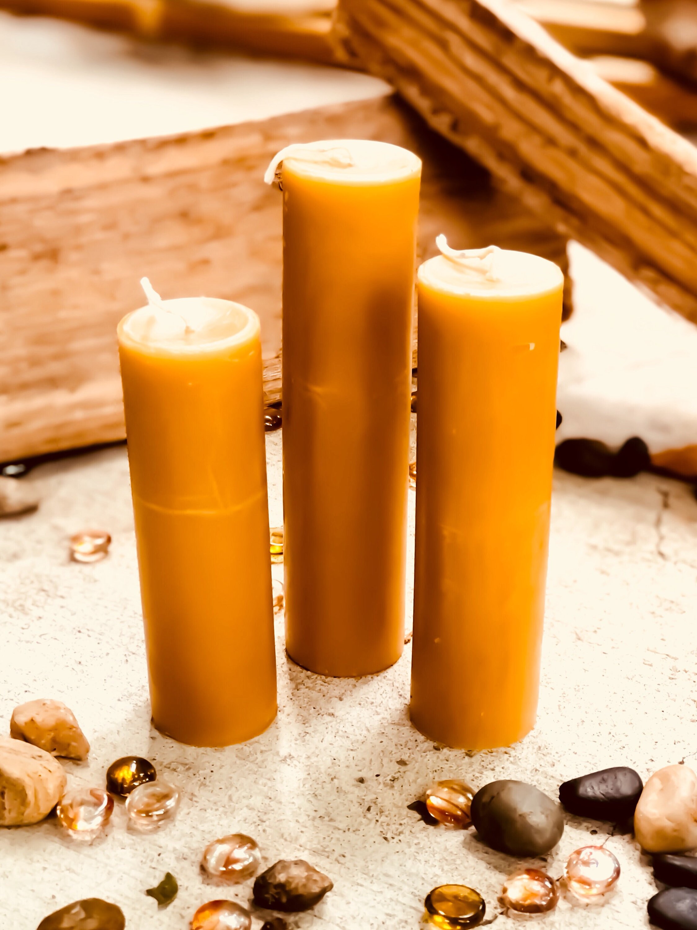 100 Pure Organic Beeswax pillar candlesSet of 3 beeswax pillar candles