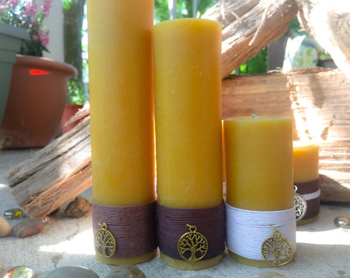 100% Pure Organic Beeswax Pillar Candle Gift set-gift set of charmed pure beeswax candles-organic handmade beeswax-tall beeswax pillars