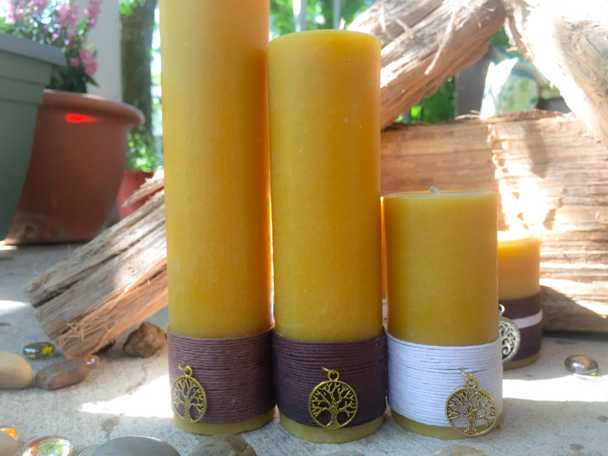 100% Pure Organic Beeswax Pillar Candle Gift set-gift set of charmed pure  beeswax candles-organic handmade beeswax-tall beeswax pillars