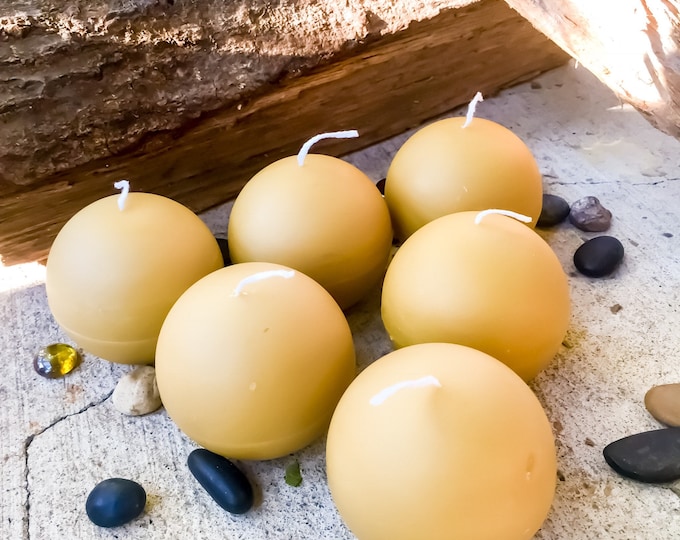 100% Pure Beeswax large 2.5" Sphere candles Scented or unscented. Pumpkin Spice, Lemon Eucalyptus, Heilala Vanilla