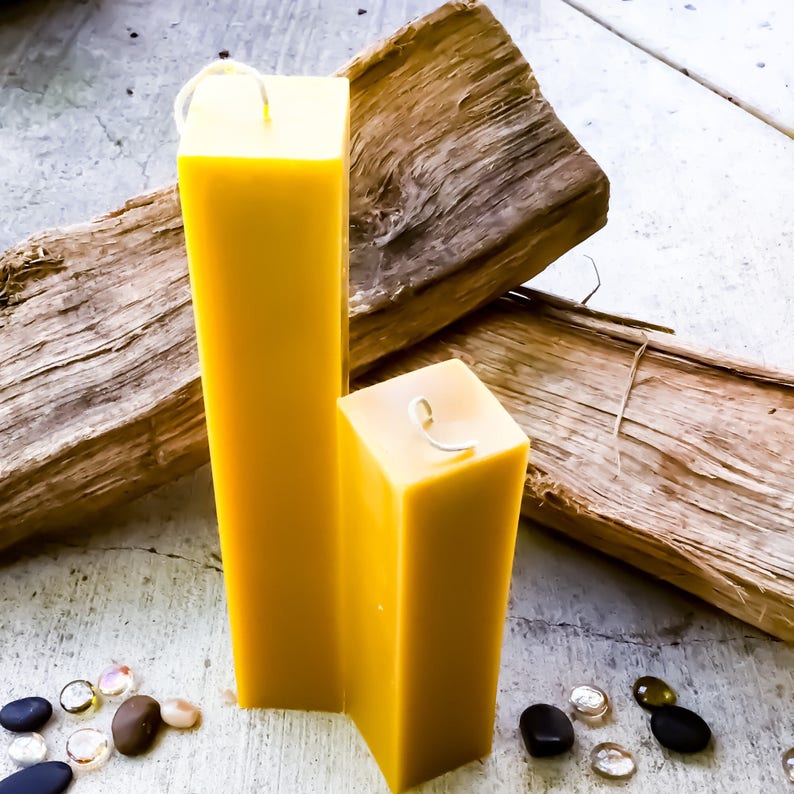 Pure Beeswax Square Pillar candle-Tall Square pillar candle 2 wide and up to 12 in height-Organic Beeswax Pillar candle