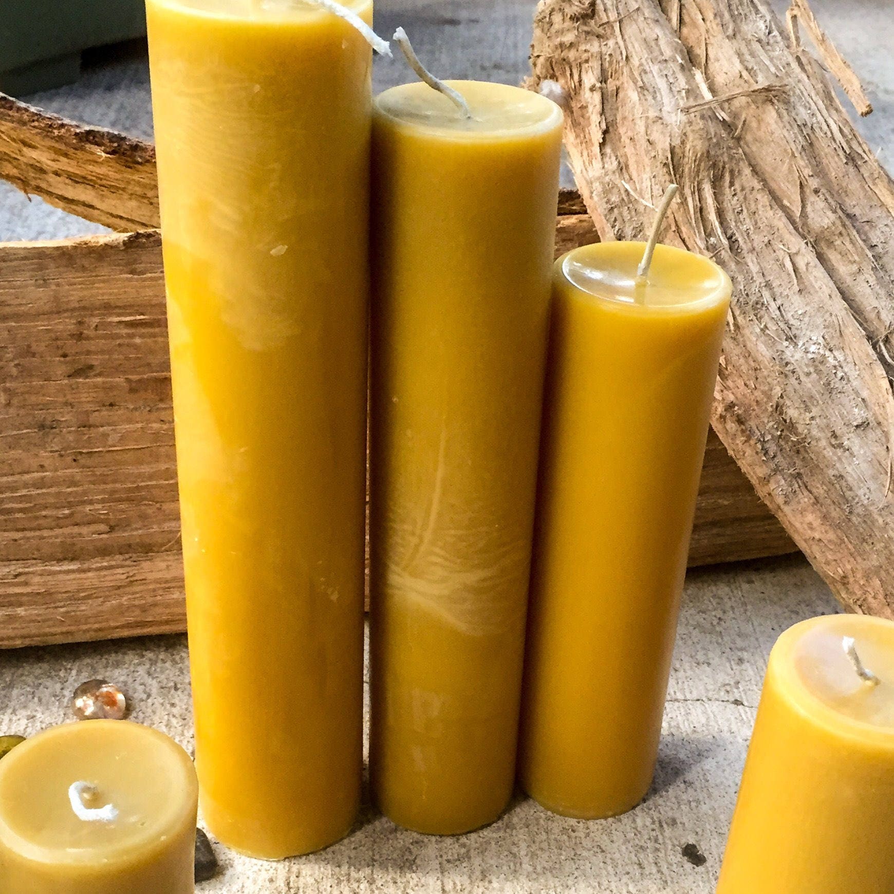100 Pure Organic Beeswax pillar candlesSet of 3 beeswax pillar candles