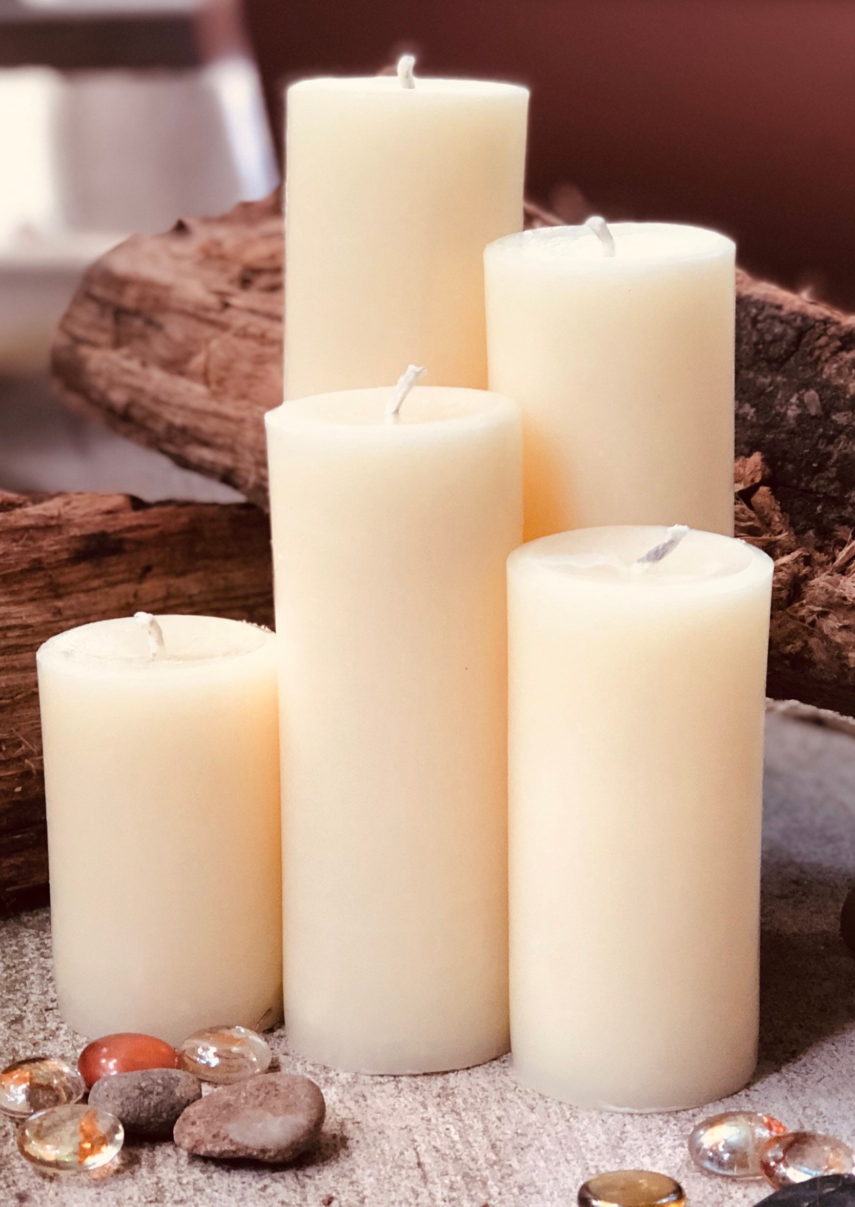 Set of 5 White Beeswax candles-100% Pure white Beeswax Pillar candle-2  diameter beeswax candle-handmade white beeswax candles