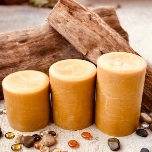Set of 3 organic beeswax candles-4&quot; wide up to 6&quot; tall-100% Pure Beeswax Pillar candle-natural beeswax-pure beeswax pillar candles