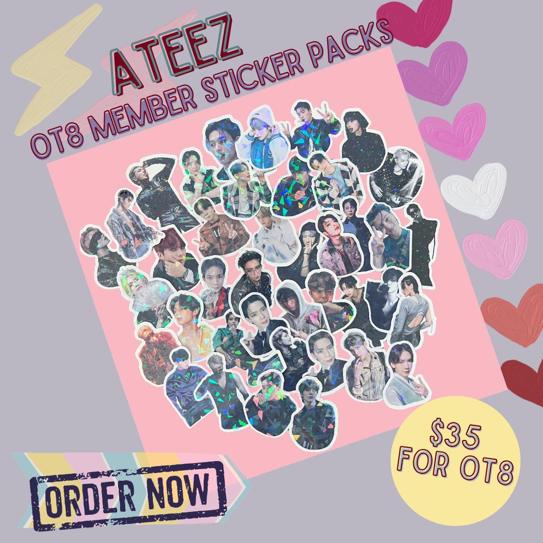 Ateez OT8 Kpop Pack Set of 10 (80 Stickers!) Holographic Stickers