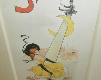 Antique St Paul's Illustrated Weekly Lithograph Dudley Hardy Les Affiches Etrangeres 1897 Can-Can Dancer Dancing Girl Print Framed