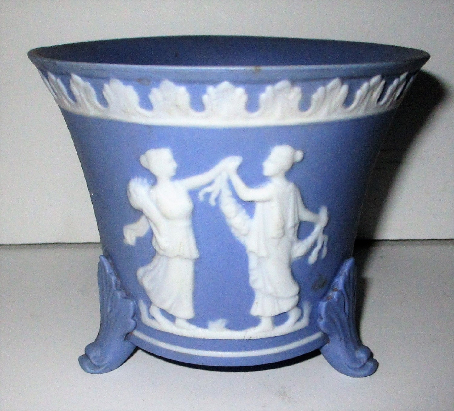Vintage Wedgwood Blue Jasperware Footed Planter Pot Vase Two Etsy