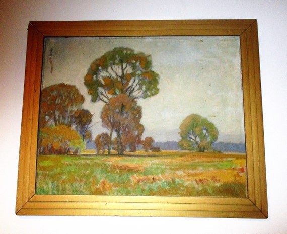 Antique American Impressionist Landscape Painting Rural Summer