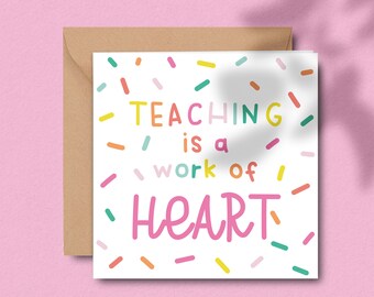 Teaching is a work of heart Personalised Teacher Card Teacher thank you card Bright Rainbow paintbrush card