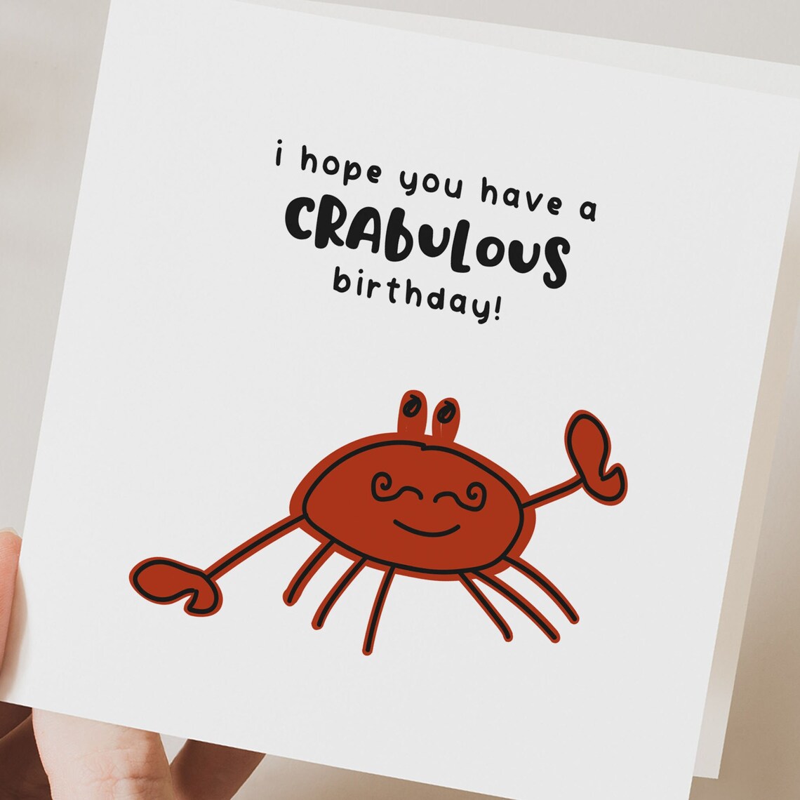 Crabulous Birthday Card, Cute Crab Card, Funny Birthday Card, Punny