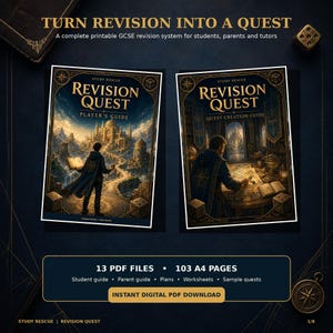 GCSE Revision Quest Bundle, Gamified Study Planner, Student & Parent Guides, Printable Exam Prep PDF
