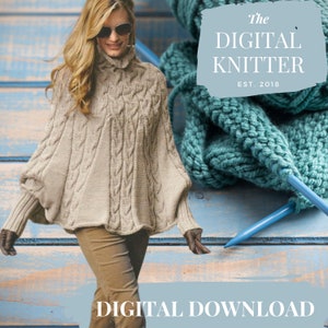 Vintage Bergere of France Cable Poncho Knitting Pattern, Instant PDF Download