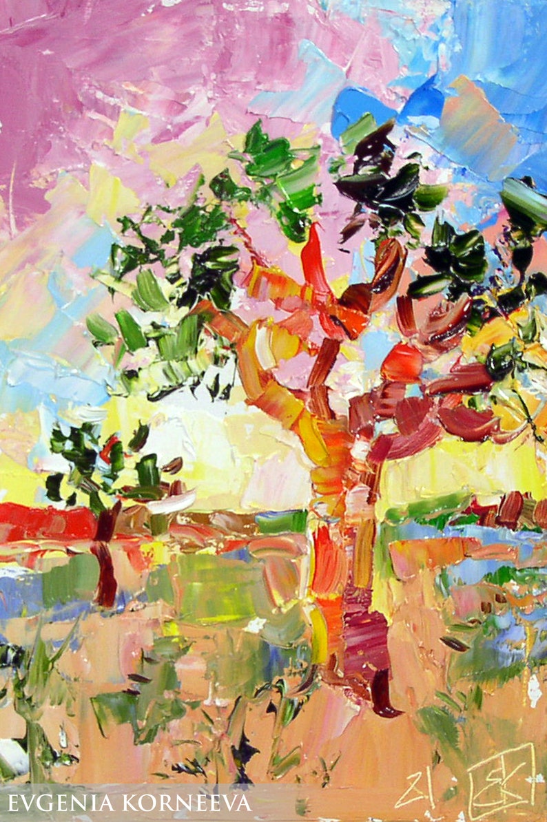 Joshua Tree Original Painting Oil National Park California Artwork By UVIRCOLOR Impasto Desert landscape