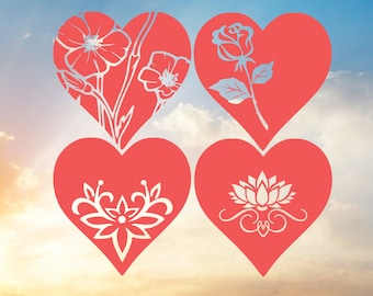 Floral Heart SVG, Rose, Lotus, Poppy (Digital Download)